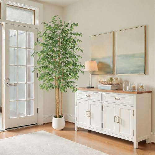 Nafresh 7ft Ficus Tree Artificial with Multi-Real Wood Trunks & White Planter, 84in Realistic Texture Potted Faux Ficus Tree, Fake Trees Indoor for Home Office Living Room Bedroom Porch Decor - size: White Planter - 6.99ft