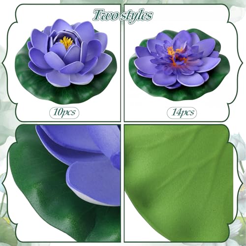 Suncalla 24 Pcs Artificial Floating Foam Lotus Flower with Water Lily Pad, 4", 14 Colors Lifelike Ornament Home Garden Pond Decor Indian Decorations Return Gifts - color: Colorful, size: 4"