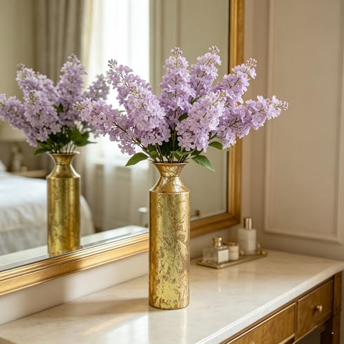 Hosley 16" High Gold Metal Decorative Tall Floor Vase - Metallic Centerpiece Vases for Floral Arrangements Home Decoration - Flower Bucket Vases for Gift, Spa, Reiki Meditation Settings O5 - Set of 1 - color: Gold, size: 16" High