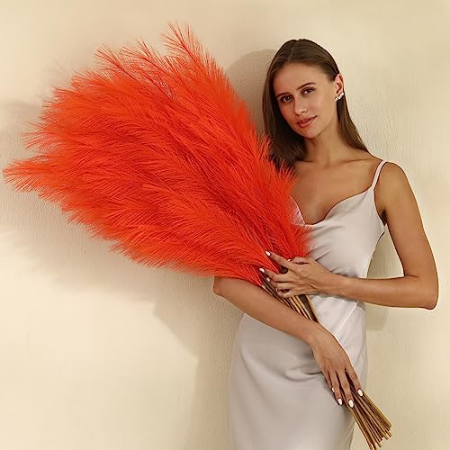 Wertuirk Orange Pampas Grass Decor- 45-Inch Set of 8 | Tall Faux Pampas Grass Soft and Fluffy | Large Artificial Pompas Floral | Perfect for Living Room, Office and Wedding Party Centerpieces - color: Orange