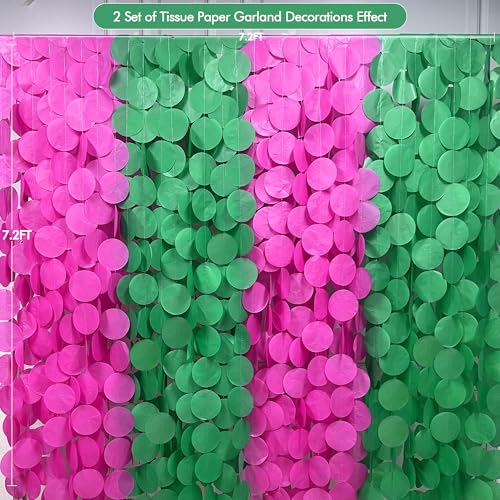 205 Ft Hot Pink and Green Party Decorations Circle Dot Backdrop Garland Tissue Paper Polka Dots Hanging Streamer for Witches Theme Birthday Baby Shower Bachelorette Wedding Engagement Party Supplies - color: Green Hot Pink
