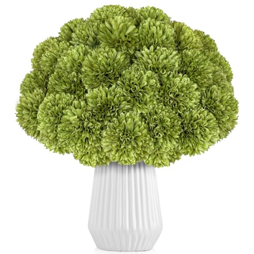 36 Pcs Artificial Chrysanthemums Flowers Green Ball Flower Silk Fake Mums Flowers for Home Decor Outdoor Wedding Floral Arrangement St Patricks Day Table Centerpiece - color: Green