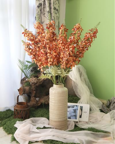 38" Orange Glitter Delphinium Artificial Flowers, 6PCS Sparkle Metallic Silk Delphinium Faux Larkspur Long Stem Flowers for Tall Vase for Home Wedding Table Decor(Orange)
