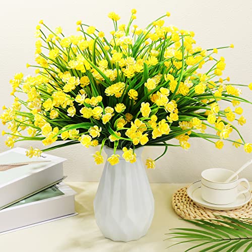 Hoteam 40 Bundles Outdoor Artificial Flowers Plants UV Resistant Outside Fake Flowers Plastic Plants Outdoor Spring Summer Seasons Decoration Shrubs Garden Porch (Yellow) - color: Yellow