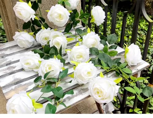 Bendable Artificial Flower Garland Faux Rose Vine Hanging Floral Garland for Wall Decor Trellis Fence Home Room Garden Wedding Decoration(White, 1pcs) - color: White, size: 1pcs