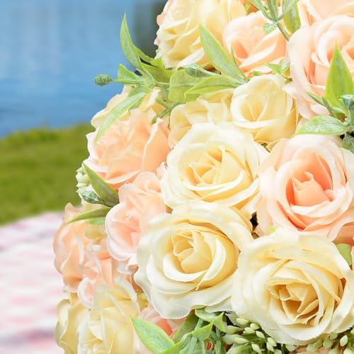 8 Pack Rose Artificial Flowers Bouquet, 10 Small Silk Rose Heads Per Pack, Fake Roses Bunches for Wedding Table Centerpieces Bridal Bouquet Mother's Day Valentine's Day Home Decor, Champagne - color: Champagne