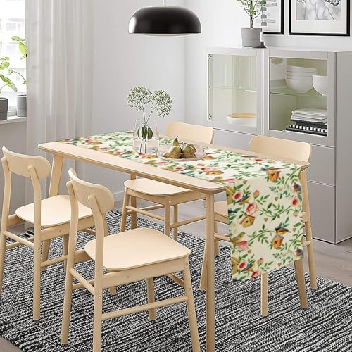 Birds Flowers Spring Table Runner,Watercolor Floral Leaves Seasonal Home Party Kitchen Dining Table Decoration 13x36 Inch - color: Bird_4, size: 13x36inch