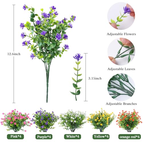 AmyHomie 20 Bundles Artificial Flowers for Outdoor Outside Spring Summer Decoration UV Resistant Faux Flowers No Fade Fake Plastic Plants Garden Porch Window Box Decorating - color: Mix Color-eucalyptus, size: 20