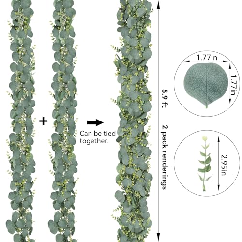 CQURE 6Pcs Eucalyptus Garland,Artificial Eucalyptus Leaves Table Greenery Garland Wreath Vines for Wedding Party Table Bedroom Wall Decor - size: 35.4 Ft without Flowers