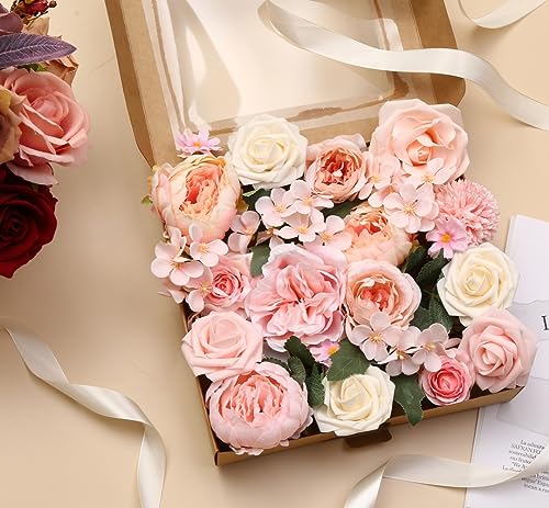 Artificial Flower Pink Peony Rose, Silk Peonies Faux Flowers for DIY Wedding Bouquet Bridal Shower Cake Flower - color: Blush Pink Peony