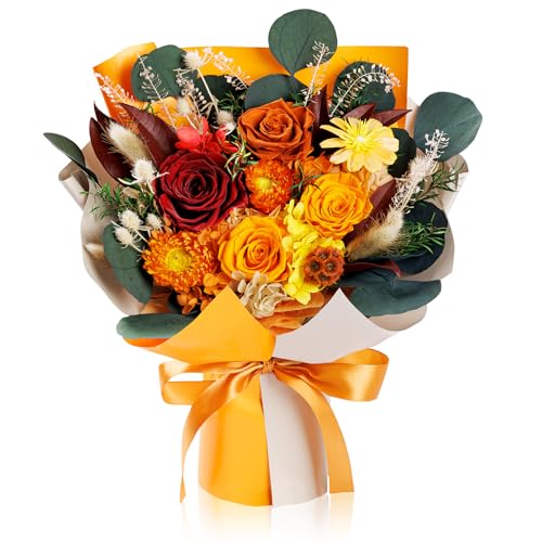 Perfectione Roses 4 Roses Mixed Bouquet for Mother's Day, Fall Flowers for Delivery, Preserved Flowers Birthday Gift for Women Mom Wife Grandma Her, Fall - color: Fall 4 Roses