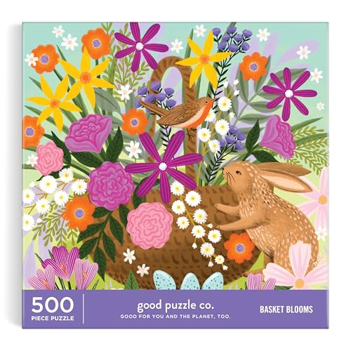 Good Puzzle Co Basket Blooms – 500 Piece Jigsaw Puzzle Featuring Beautiful Artwork of Flower Basket Arrangement for Spring - color: Basket Blooms
