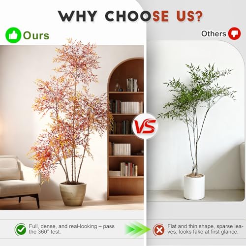 Big Faux Bamboo Plant Large Fake Nandina Trees Plastic plantas Indoor Outdoor Realistic Floor Plants Artificial Tree for Home Living Room Corner Office Patio Porch Bonsai Decor Housewarming Gift - color: Red, size: 7ft 2in