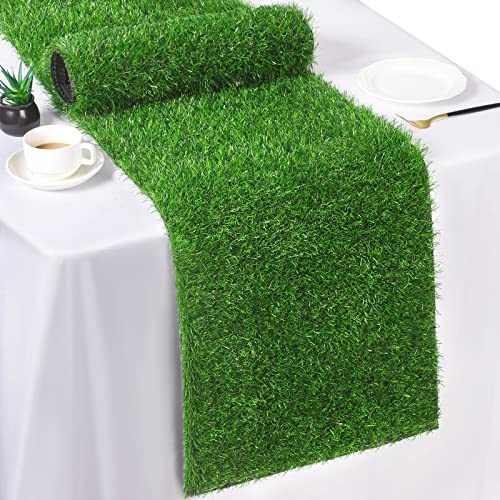 TURSTIN Artificial Grass Table Runners 12 x 108 Inch Green Grass Tabletop Synthetic Grass Carpet Rug Table Decorations for Spring Summer, Wedding, Birthday Party Decor - size: 12 x 108 Inches