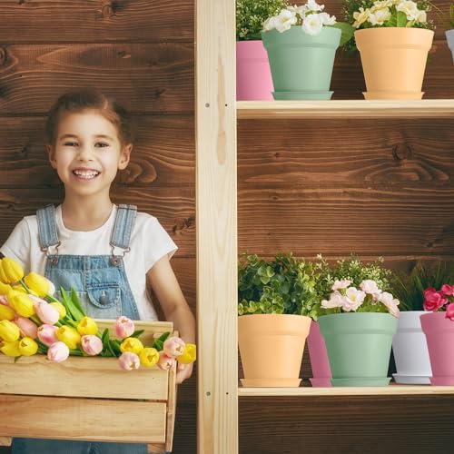 Mumufy 54 Pack 4 Inch Plant Pots Bulk Small Planter with Drainage Hole and Saucer Small Plastic Pots for Flowers Succulent Cactus and All House Indoor(Colorful) - color: Colorful