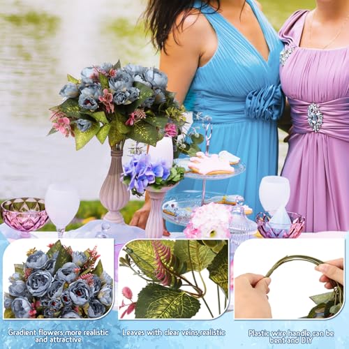 Geosar 8 Bundles Artificial Peonies Flowers Fake Silk Peony Bouquet Faux Peonies Flowers Bulk for Decoration Vase Floral Arrangements Wedding Party Table (Blue) - color: Blue