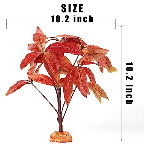 Fake Red Money Tree Plant, Reptile Decor for Terrarium, Crested Gecko Tank Accessories fit Leopard Gecko Bearded Dragon Lizard Chameleon Snake Tortoise - color: N-fake Red Money Tree Plant