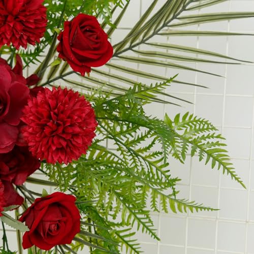 Efavormart Burgundy Wedding Arch Swag, Artificial Rich Burgundy Rose and Chrysanthemum Arrangement with Mixed Greenery for Moody Backdrop and Stage Decor - color: Burgundy Arch02