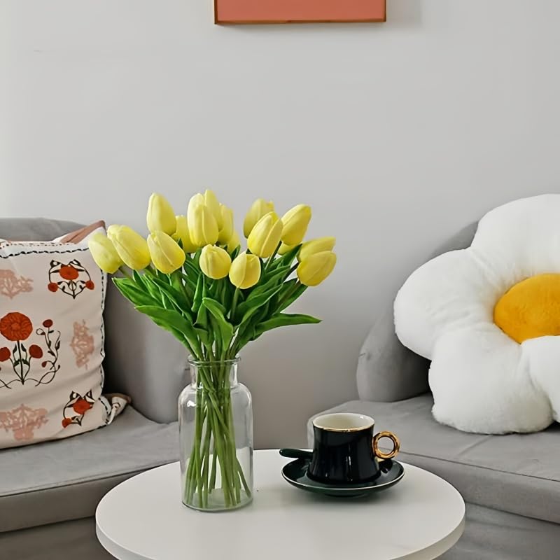 Artificial Flowers Tulips Fake Flowers Real Touch Latex Tulips Faux Flowers Bouquet for Wedding Party Arrangements Home Decor and Baby Shower Centerpieces (10, Yellow) - color: Yellow