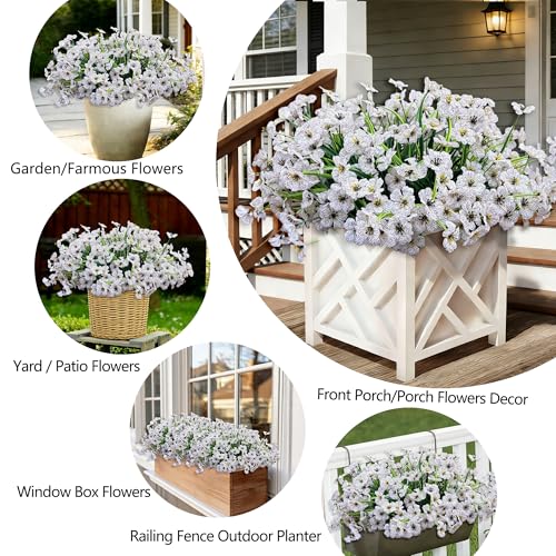 20 Bundles Artificial Flowers for Outdoors, UV Resistant Fake Flowers with Plastic Plants For Outside, Faux Silk Flowers for Planter outdoor, Fake Realistic Flower for Planters Window Box Decor-White - color: White