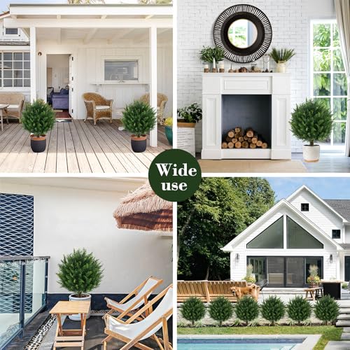 Chillchard 21" Artificial Cypress Topiary Outdoor Plants with Spike, 2 Pack Faux Cedar Bushes UV Resistant Fake Shrubs for Front Porch Décor - color: 21 Inch - 2pack
