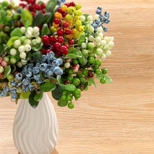 SHACOS 20 PCS Artificial Berry Stems Assorted Mixed Color, Fake Berries Branches Spray with Green Leaves 9.8 inch Small Berry Picks for Floral Crafts Centerpiece Bouquet Filler Home Wedding Decor - color: Mix, size: 20 PCS