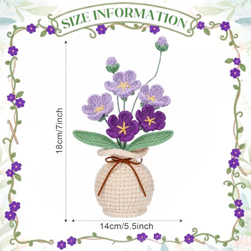 Marsui Crochet Flower Bouquet with Vase Forget-Me-Not Flowers Pot Crocheted Flower Handmade Knitted Potted Flowers Gift for Wome Coworker Father's Gifts Back to School Gift Home Decoration (Purple) - color: Purple, style: Forget-me-not