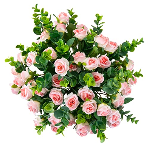 Artificial Flowers Fake Silk Rose for Decoration 33 Heads Small Roses Blooming Faux Flower Bouquet with Stem for DIY Vase Home Wedding Party 3 Pack Pink - color: Pink