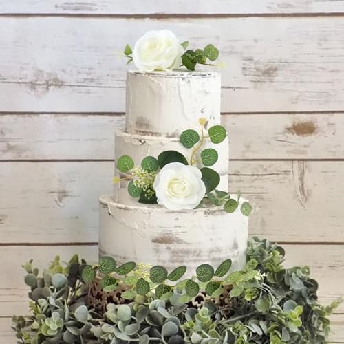 16pcs Artificial 3D Flower Cake Toppers White Rose Floral Cake Decors for White Wedding Anniversary Bridal Engagement Fairy Baby Shower Valentine's Mother's Day Birthday Party Decoration - color: White 2