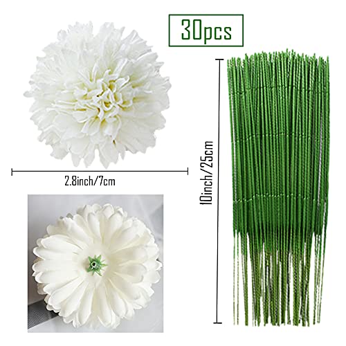 HinyoCo 30 Pcs Artificial Chrysanthemums Heads Ball Flowers，Silk Chrysanthemum Ball Bouquet White Bouquets Hydrangea for Home Office Coffee House Parties and Wedding（Milk White）