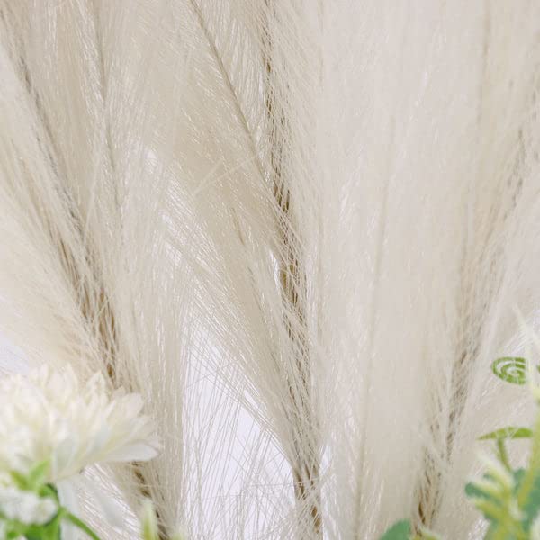 Tableclothsfactory 3 Stems | 44" Cream Artificial Pampas Grass Plant Sprays, Faux Branches Vase Flower Arrangement - color: Cream