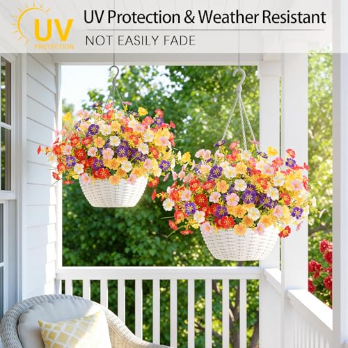 MACTING 12 Bundles Artificial Flowers for Outdoors UV Resistant Fake Flowers No Fade Faux Plastic Plants for Planters Patio Porch Yard Window Home Outside Garden Summer Decorations(Mix Color) - color: Mix Color 1, size: 12PCS