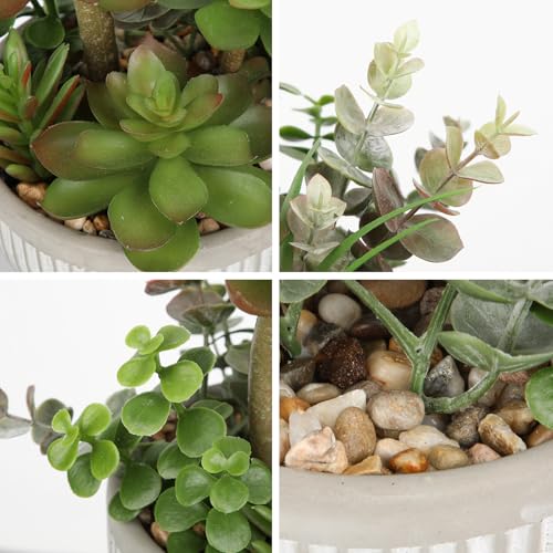 DILATATA Small Faux Plant Assorted Fake Succulents Plants Faux Succulents Arrangement Cement Potted Desk Plants Small Fake Plants for Home Table Office Bathroom Shelf Living Room Decor - color: Grey#01