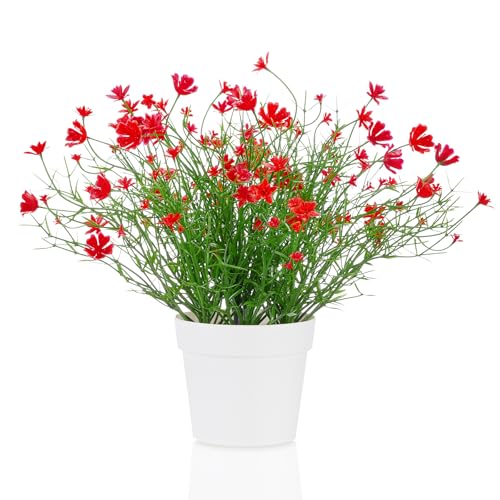 Artificial Babys Breath Potted Fake Plants with Flowers Faux Plants Indoor for Home Office Bookshelf Table Room Decor (Red) - color: Red