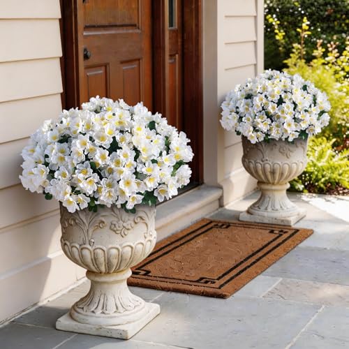 Juxdp 8 Bundles Artificial Camellia, Fake Silk Bouquet Flowers(White) | Full＆Vibrant, Fade-resistant, UV-resistant＆Waterproof, for Front Door/Garden/Farmhouse/Outdoor/Home/Spring/Summer Decor - color: White