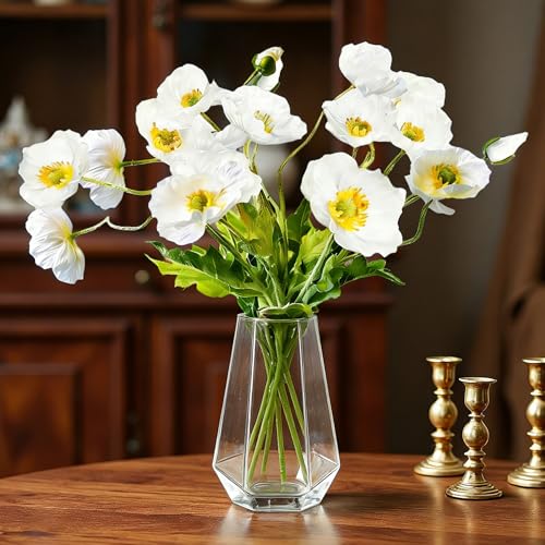 HCTCPALS Artificial Flowers for Outdoors 6 Pcs Poppy Plant Realistic Silk Fake Flowers for UV Resistant Faux Plants Outdoor Indoor Outside Front Porch Hanging Planter Decoration-23.5” White - color: Poppy White