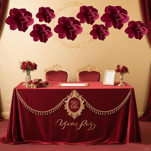BRT Bearingshui Crepe Paper Flowers Decoration for Wall Total 9 Pcs, Artificial Flowers for Wedding Decor,Flower Backdrop Decor, Baby Bridal Shower Birthday Party, Burgundy 3D Wall Flowers Decor - color: Burgundy