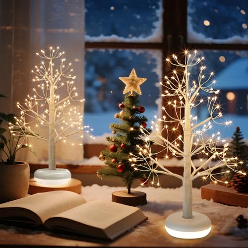 PEIDUO Small Christmas Tree with 136 Lights, 1.64 FT Rechargeable Artificial Trees with 6 Modes, Timer & Dimmable Control, Fairy Light Spirit Tree for Christmas Decorations Indoor Home Decor (2PK) - style: 2PK Christmas tree
