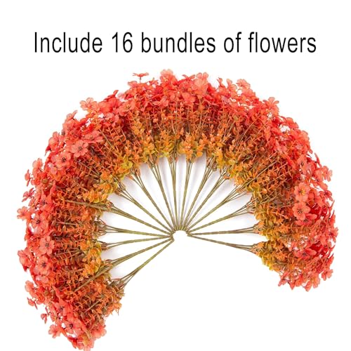Artificial Outdoor Flowers 16 Bundles UV Resistant Realistic Fake Mums Flowers Plants for Autumn Decoration Indoor Outdoor Window Box Hanging Basket Planter Porch Decor(Fall Orange) - color: Fall Orange