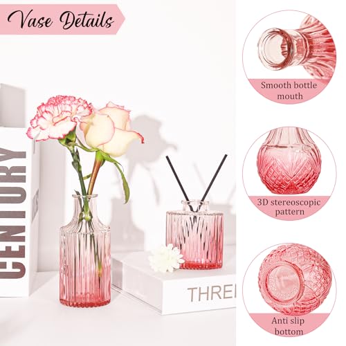 36Pcs Valentine's Day Bud Vases Set Small Vintage Glass Bottles Pink Bud Vases in Bulk Multiple Shape Cute Glass Vases for Rustic Wedding Centerpieces Table Decorations and Home Decor(Pink) - color: Pink