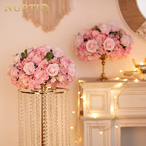 NUPTIO Flower Balls for Wedding Centerpieces - 2 Pcs 15.7 inch Diameter Fake Flower Ball Arrangement Bouquet Party Centerpieces for Tables - Pink Rose Bouquet Centerpiece Flowers for Wedding Table - color: Pink, size: 15.7" Diam - 2 PCS