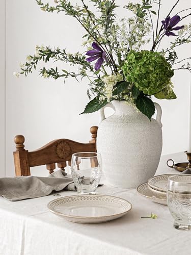 White Ceramic Vase with Handles, 9.5" Large Farmhouse Flower Vase - Rustic Centerpiece for Living Room, Bookshelf, Mantel, Entryway, Table & Wedding Home Decor (Rock Sand White) - color: 9.5 Inch-rock Sand White