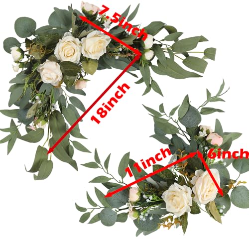 H&W 2pcs Small Size Artificial Wedding Arch Flowers for Sign, Floral Swag Dusty Decor for Reception Ceremony Backdrop Sweetheart Table(White Rose) - color: White Rose