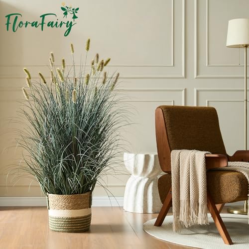 FloraFairy 4ft Onion Grass, Artificial Plant and Greenery, Fake Floor Plants Indoor Outdoor, Potted Faux Green Bristlegrass with Spikes, Large Size Horsetail Reed Grass, House Decorative - color: Yellow, size: 4ft - 1pack