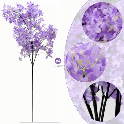 4PCS 38inch Lilac Artificial Flowers Purple Fake Delphinium Long Stem Silk Real Touch Flower Faux Lilac Floral Arrangement for Tall Vase Table Centerpieces Wedding Garden Home Decoration(Purple) - color: 38inch Purple