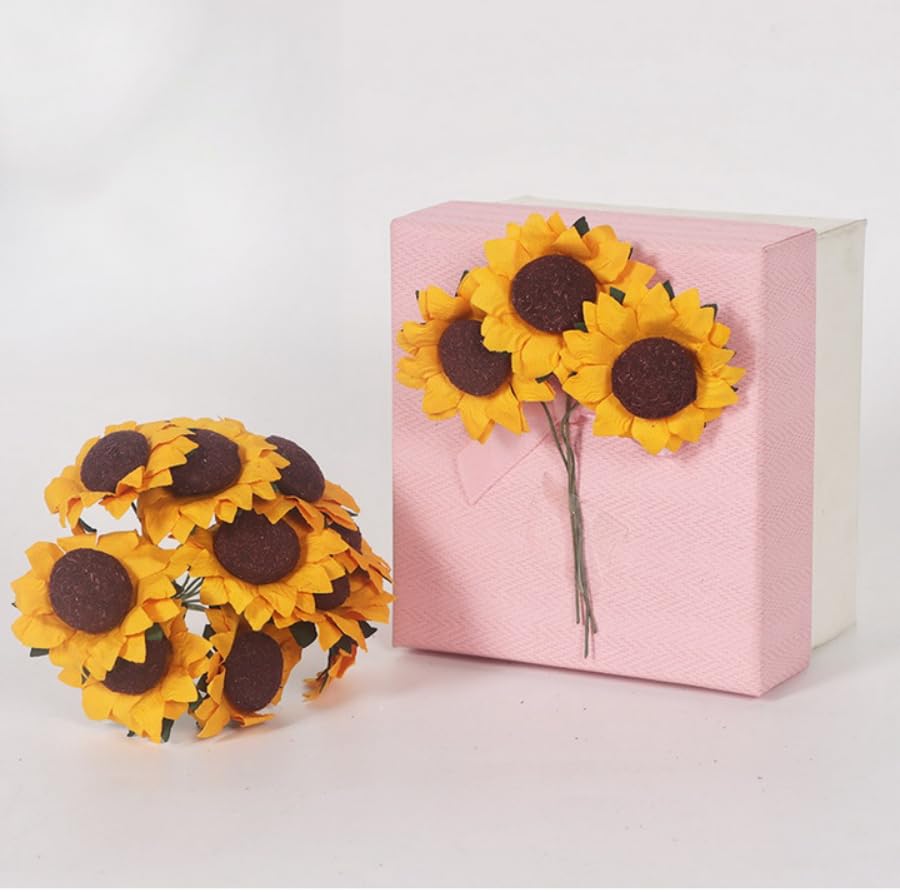 100 pcs Mini Dark Yellow Sunflowers, 1.2" Tiny Fake Flowers with10 yard hemp rope , Miniature Flowers for Crafts, Miniature Flowers for Dollhouse, for Gift Decoration,Dining Table Decoration - color: Dark Yellow Sunflower