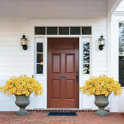 20 Bundles Artificial Flowers for Outdoors, UV Resistant Fake Flower with Plastic Plants, Faux Silk Flowers for Outdoor Planters , Fake Realistic Plant for Outside Front Porch Patio Decor-Yellow - color: Yellow