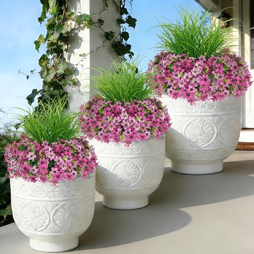 Artificial Flowers,14 Bundles UV Resistant Fake Flowers Daisy with Greenery Plants Wheat grass,Faux Outdoor Flowers for Spring Summer Decoration, Outdoor Faux Plants Home Window Porch Patio Yard - color: Light Purple