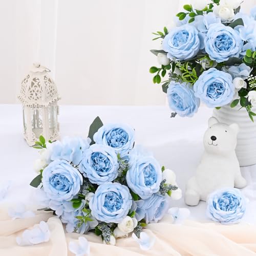 MARTINE MALL 4 Packs Peonies Artificial Flowers, Blue Artificial Peonies, Silk Peonies Flowers Fake Peonies Artificial Flowers Peonies Bouquet for Centerpiece Table Wedding Party Home Decor - color: Blue, size: 4PCS