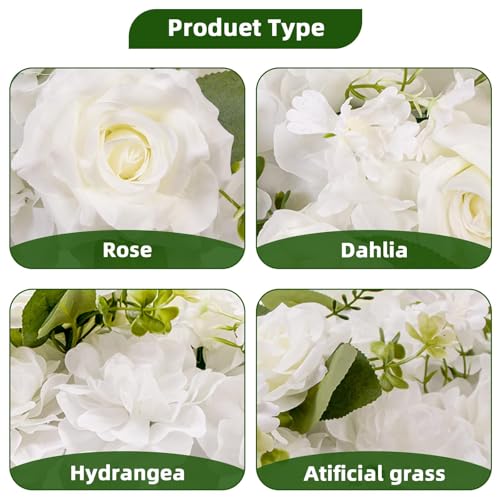 6Pcs Garland Artificial Flowers, Realistic Flower Vines for Wedding Arch Decor, Faux Silk Floral Runner Silk Hanging Flower Vines for Home Garden Outdoor Wedding Arch Party Ceremony - color: White